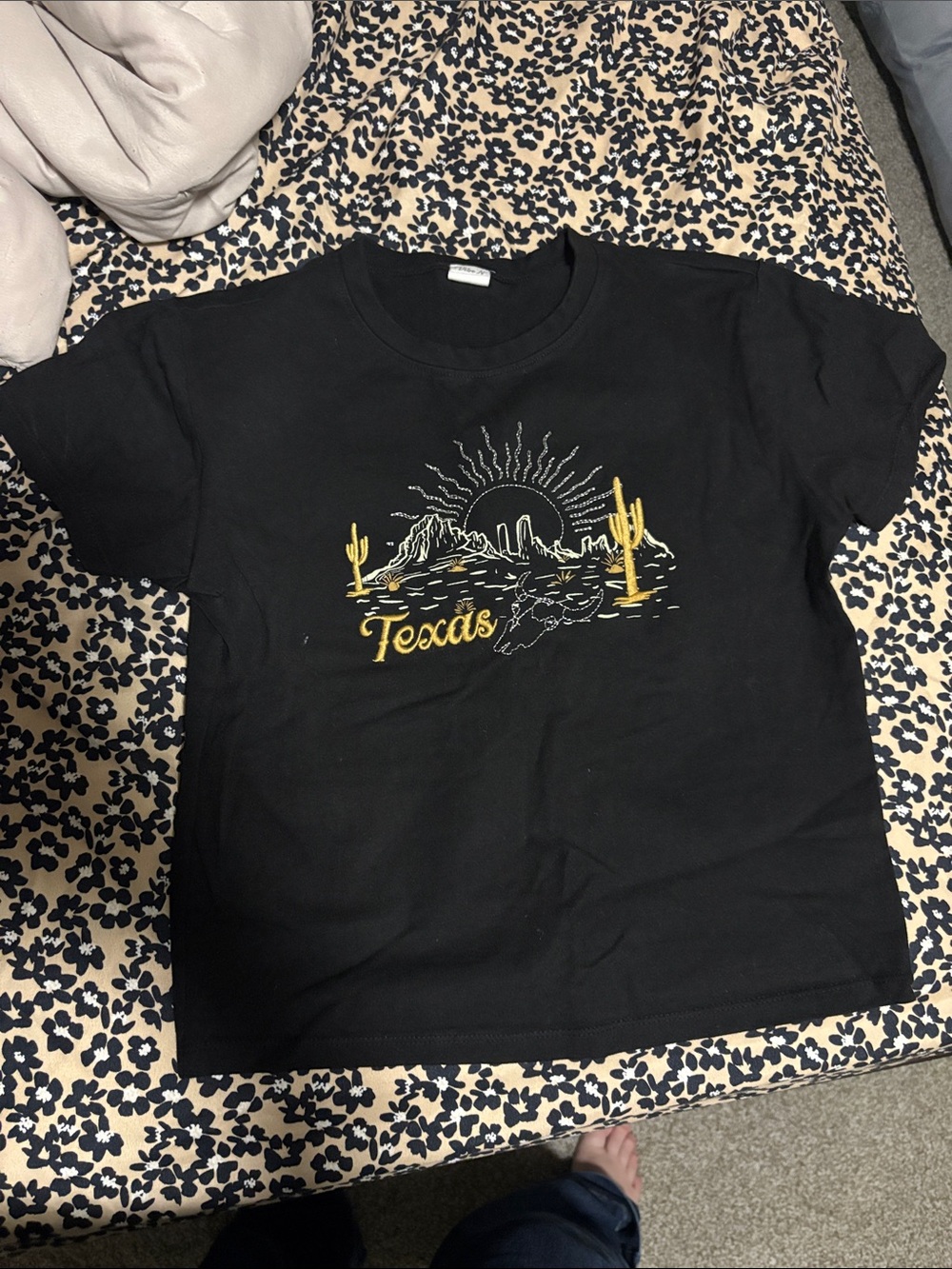Texas' Graphic Tee with Yellow Embroidery